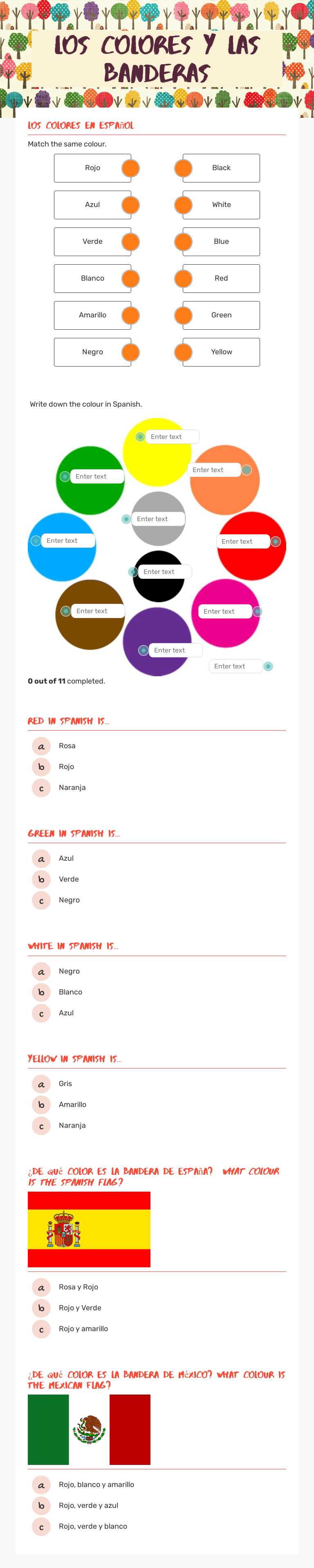 Los Colores y las banderas worksheet preview