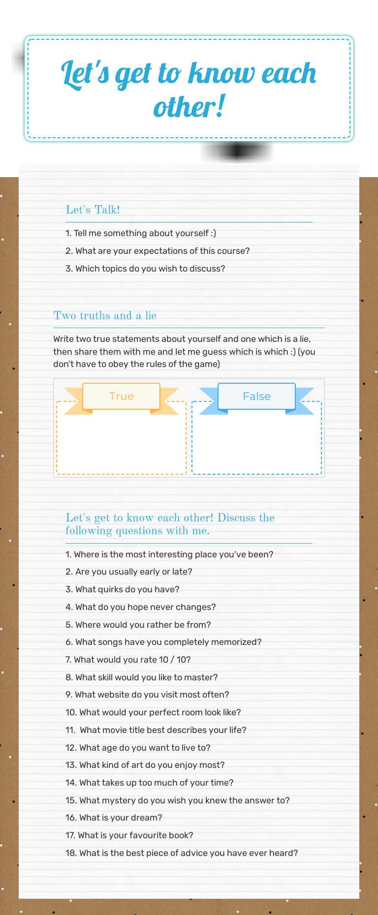 Let's get to know each other! worksheet preview image