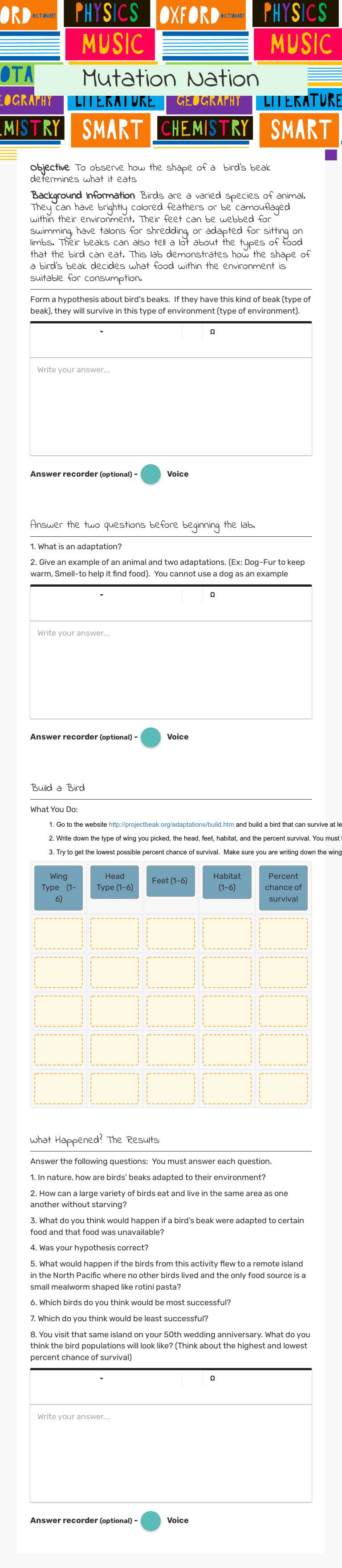 Mutation Nation worksheet preview image