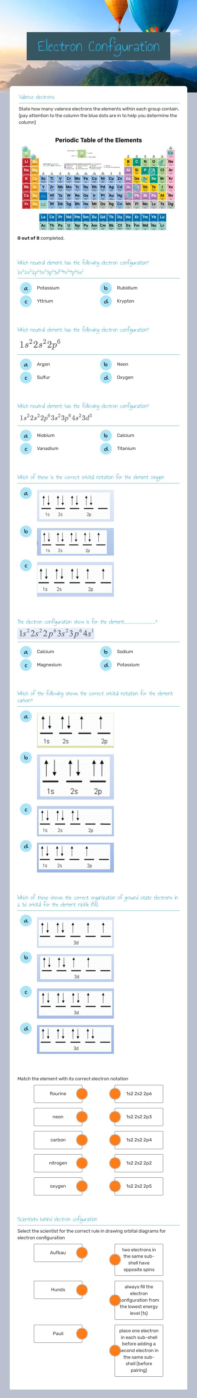 Electron Configuration Grade 10 worksheet preview