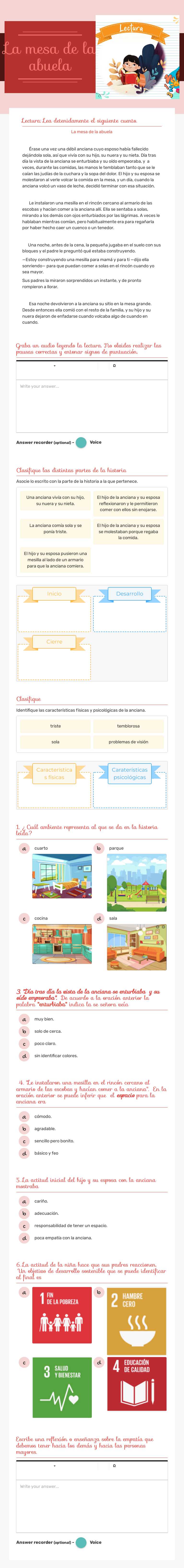 La mesa de la abuela Grade 4 worksheet preview
