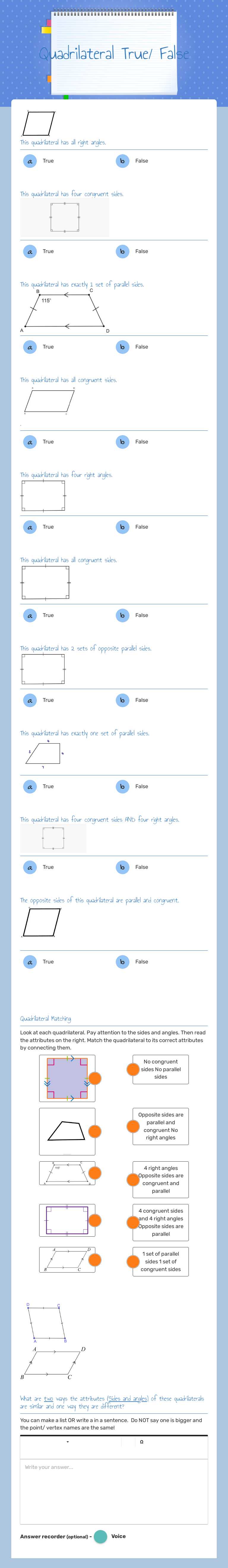 Quadrilateral True/ False worksheet preview image