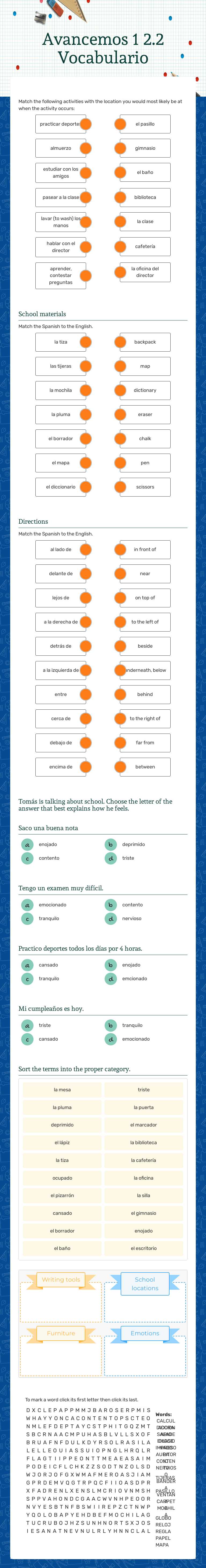 Avancemos 1 2.2 Vocabulario worksheet preview image