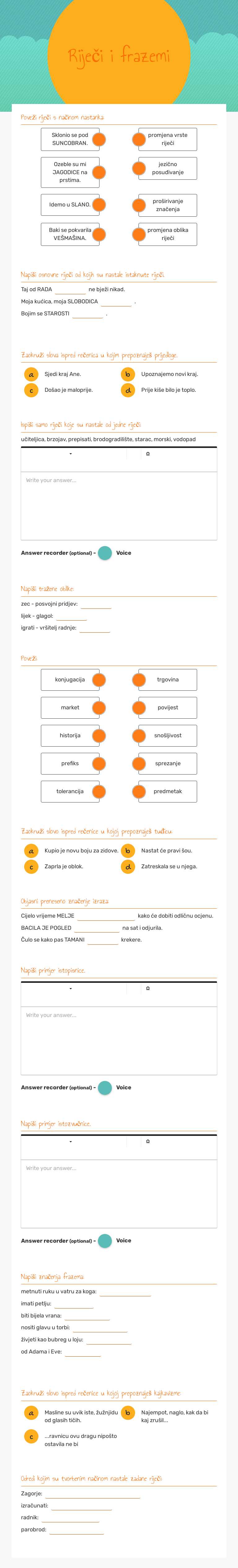 Riječi i frazemi Grade 8 worksheet preview