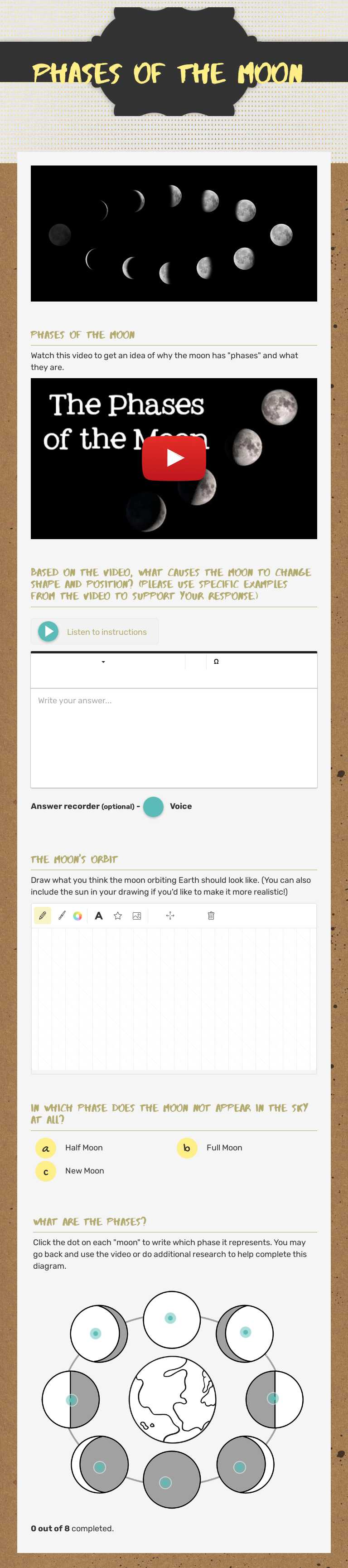 Phases of the Moon worksheet preview image