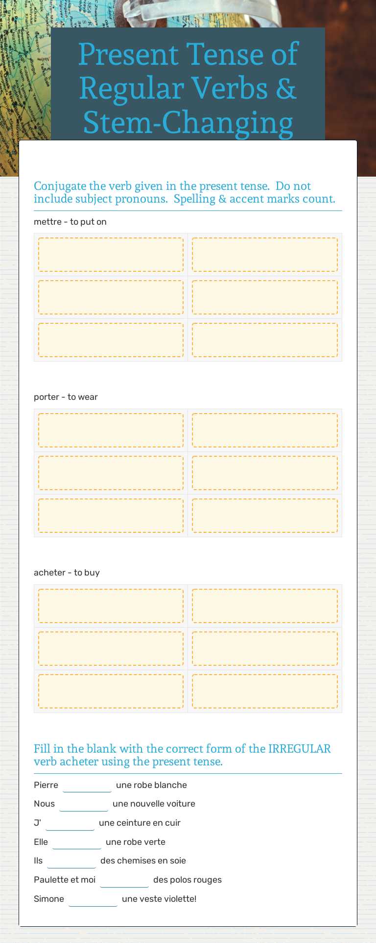 Present Tense of Regular Verbs & Stem-Changing worksheet preview image