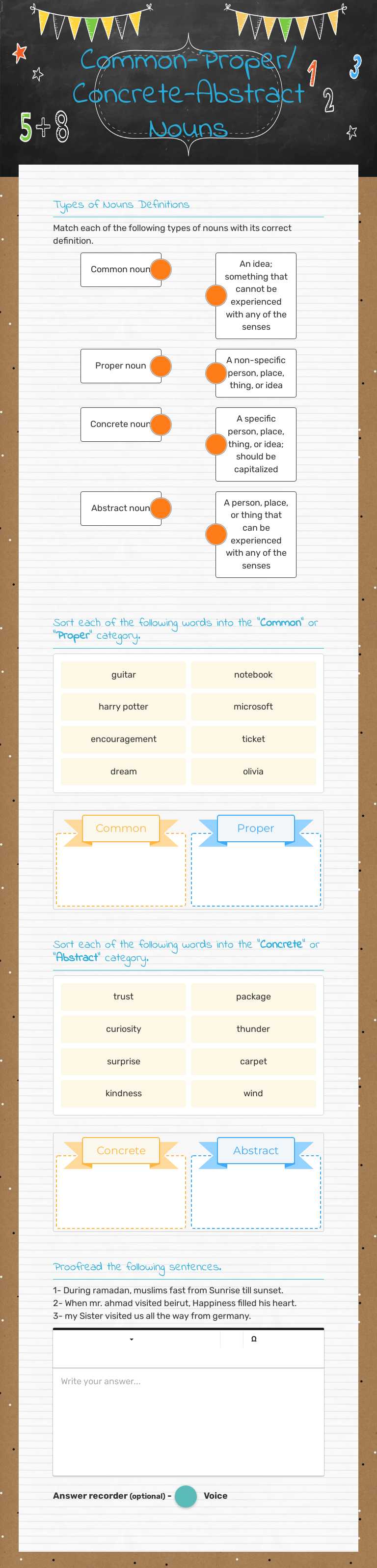 Common-Proper/ Concrete-Abstract Nouns worksheet preview image