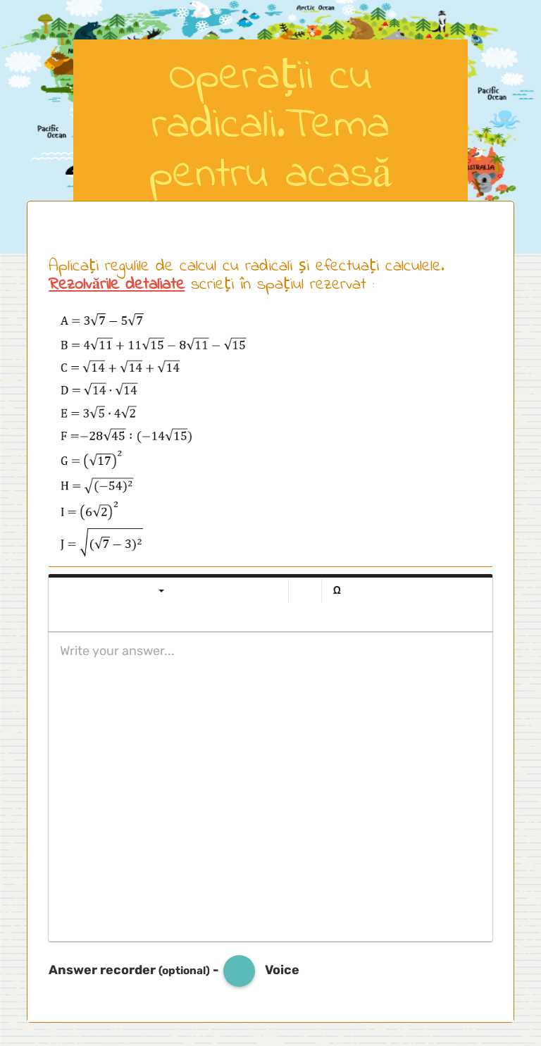 Operații cu radicali.Tema pentru acasă Grade 7 worksheet preview