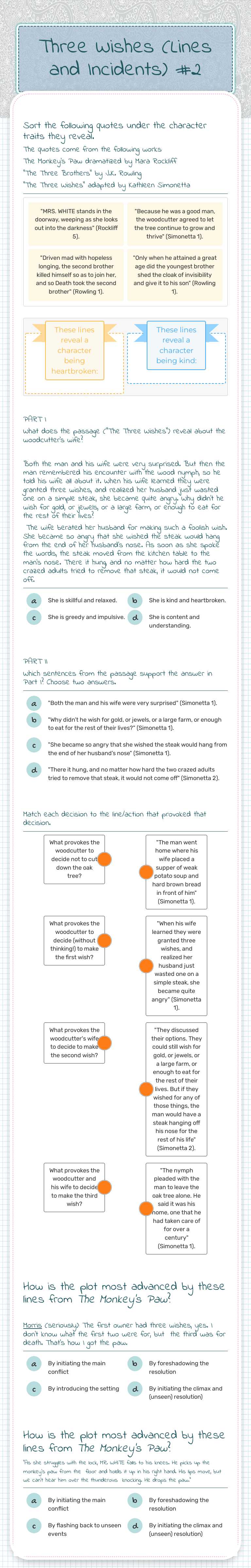 (2022) Three Wishes (Lines and Incidents)  #2 worksheet preview image