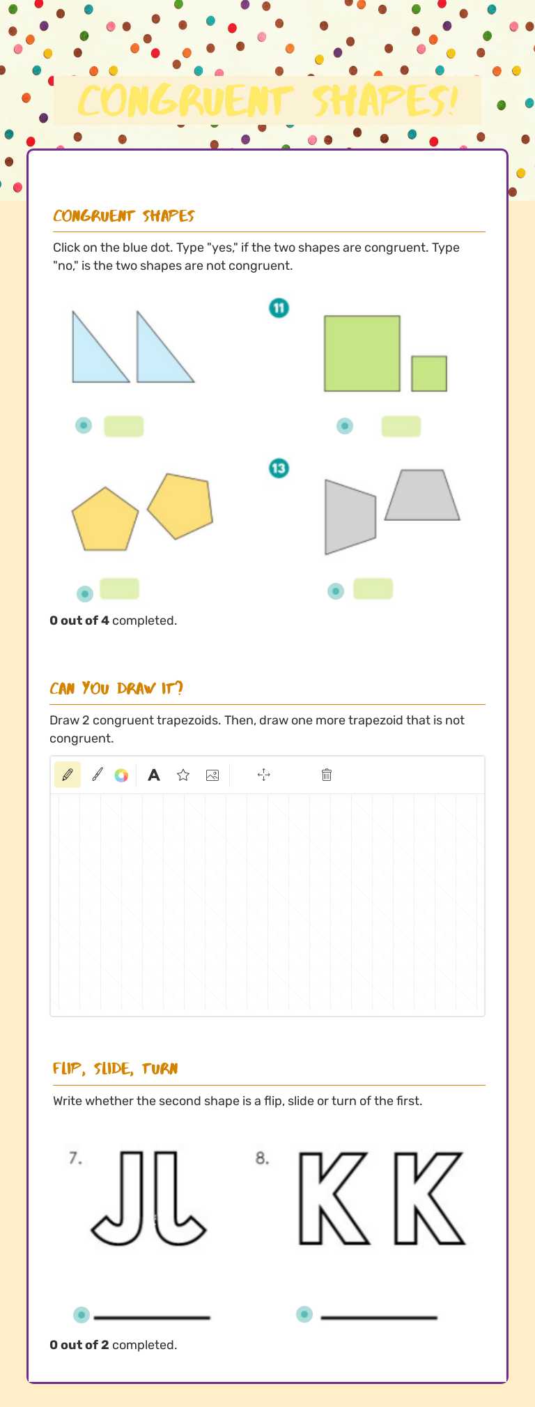 Warm Up! Congruent Shapes! worksheet preview image