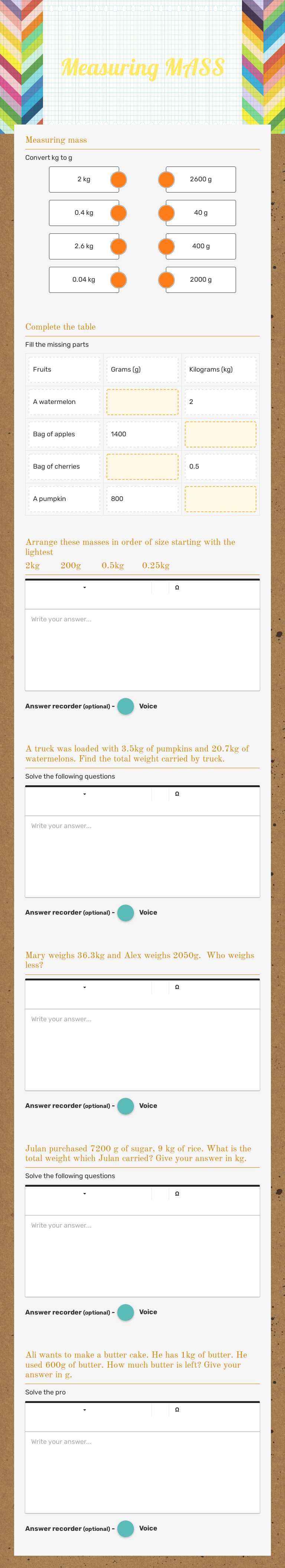 Measuring MASS worksheet preview image