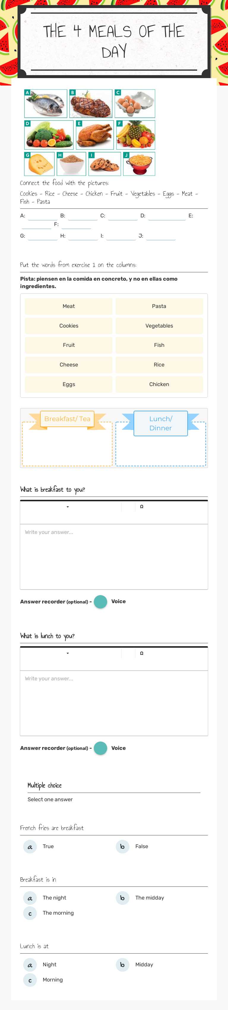 THE 4 MEALS OF THE DAY worksheet preview image