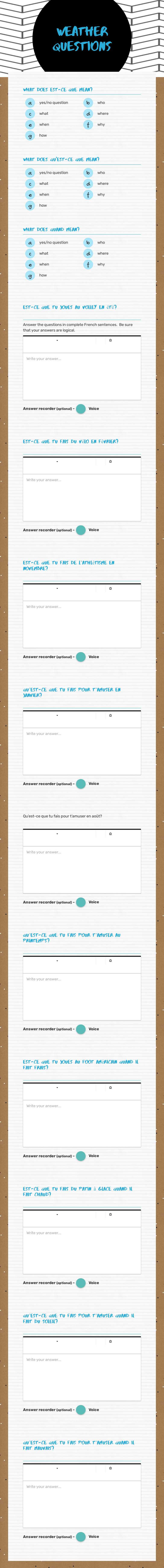 Weather Questions worksheet preview image