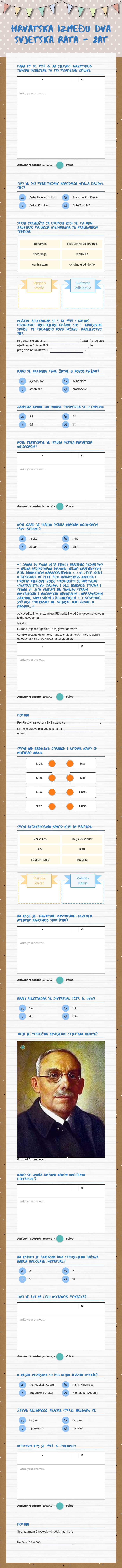 hRVATSKA IZMEĐU DVA SVJETSKA RATA - 2at worksheet preview image