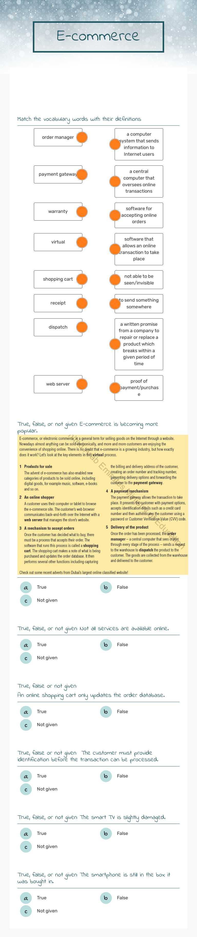 E-commerce worksheet preview image