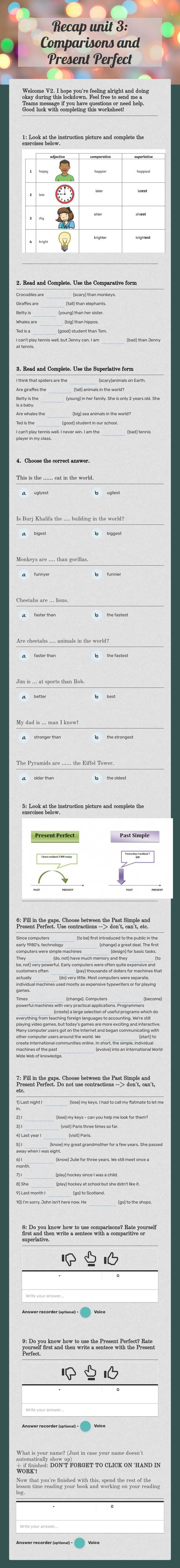Recap unit 3: Comparisons and Present Perfect worksheet preview image