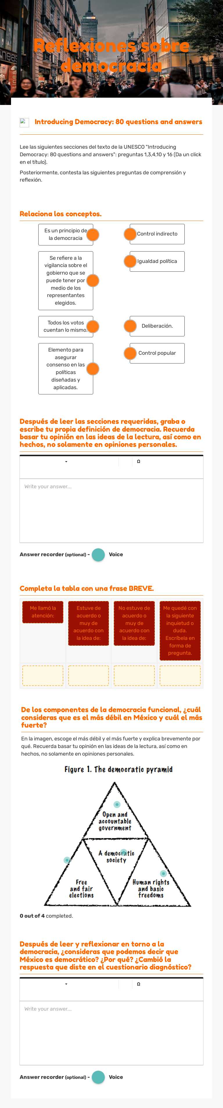Reflexiones sobre democracia worksheet preview image
