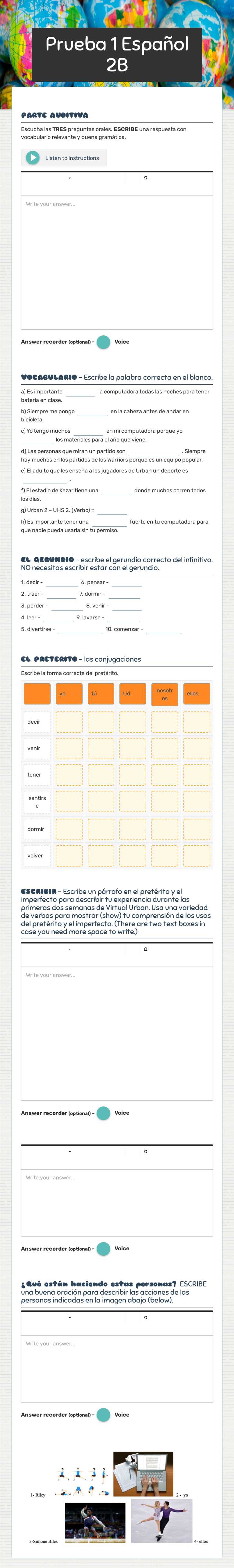 Prueba 1     Español 2B worksheet preview image