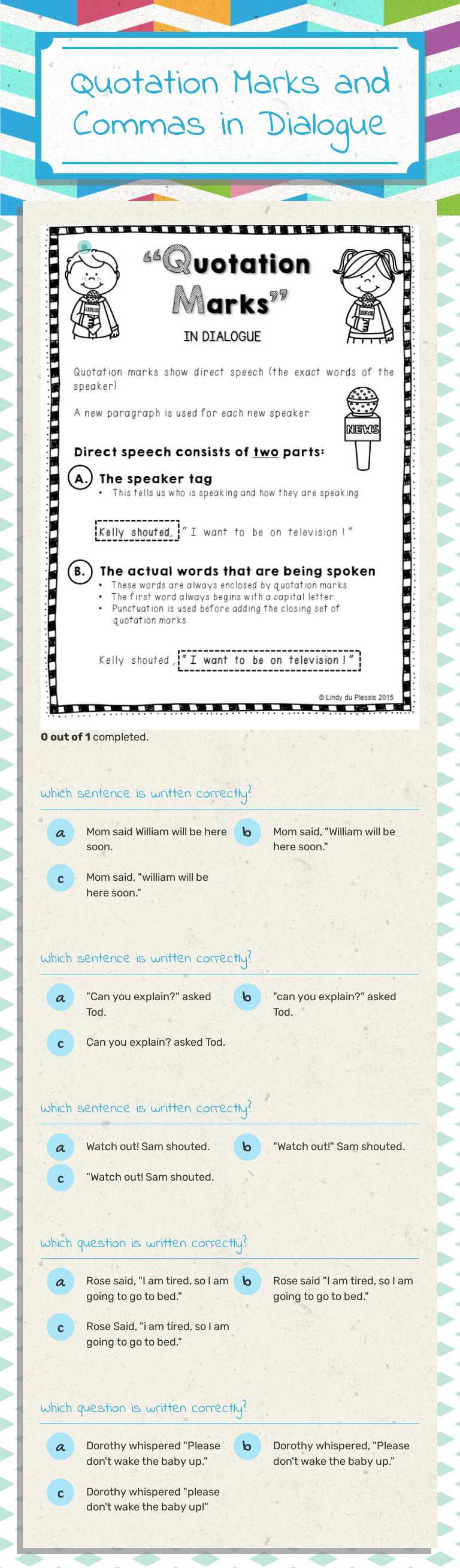 Quotation Marks and Commas in Dialogue Grade 3 worksheet preview