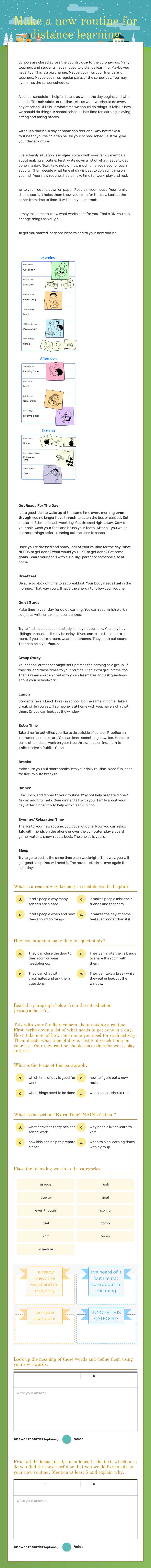 Make a new routine for distance learning worksheet preview image