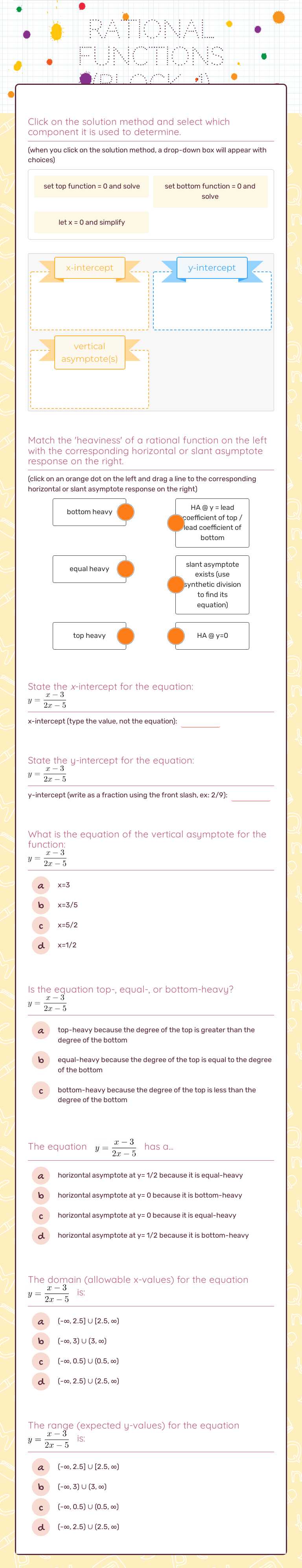 Rational Functions (Block 4) Grade 11 worksheet preview
