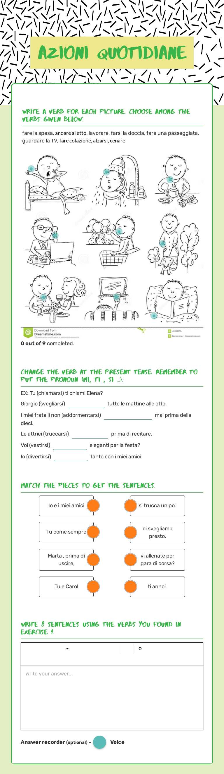 Azioni quotidiane Grade 9 worksheet preview
