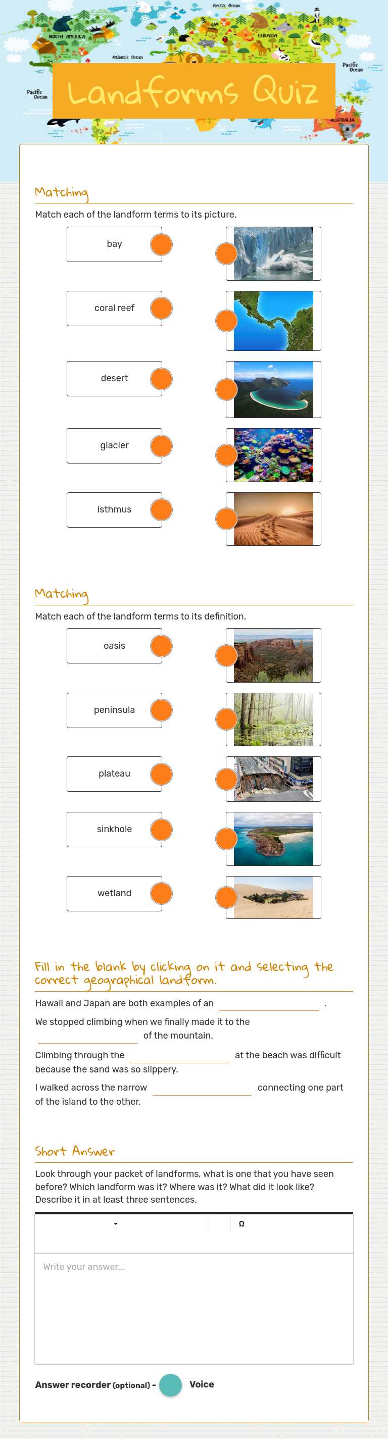 Landforms Quiz worksheet preview image