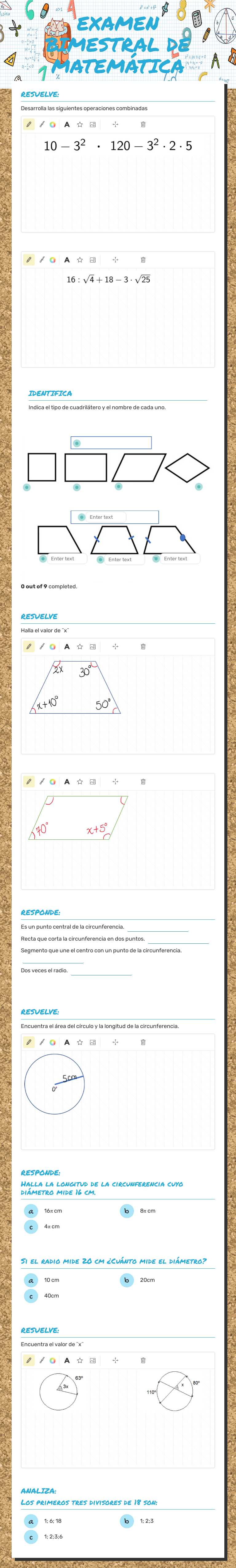 EXAMEN BIMESTRAL DE MATEMÁTICA worksheet preview