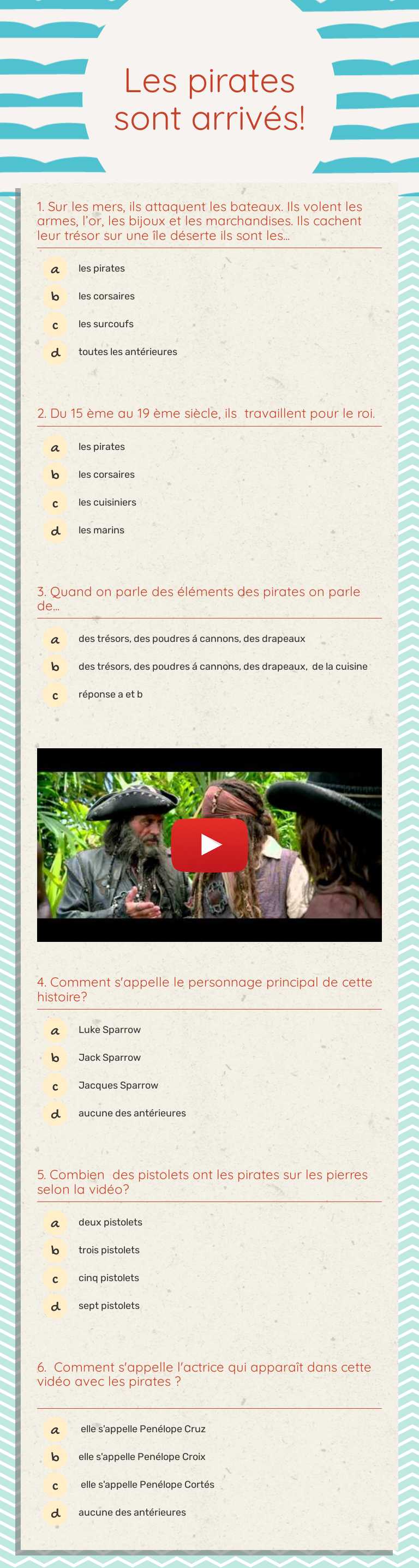 Les pirates sont arrivés! worksheet preview image