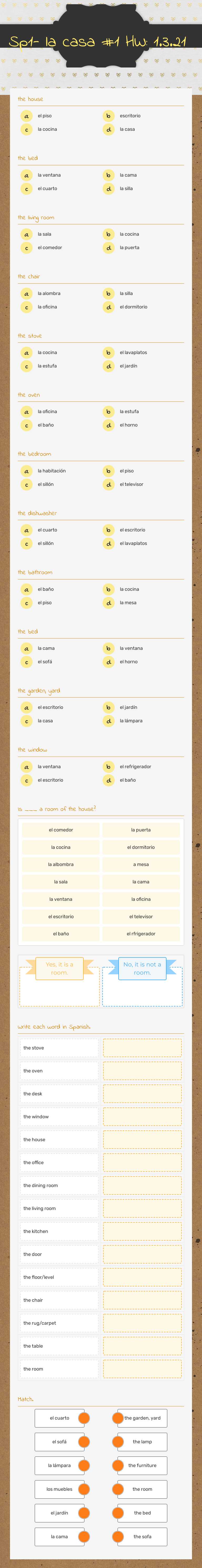 Sp1B- la casa y los muebles 5/5/25 worksheet preview