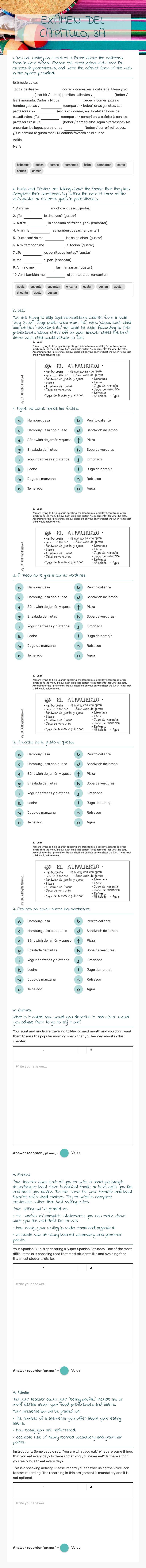 EXAMEN DEL CAPÍTULO, 3A: worksheet preview image