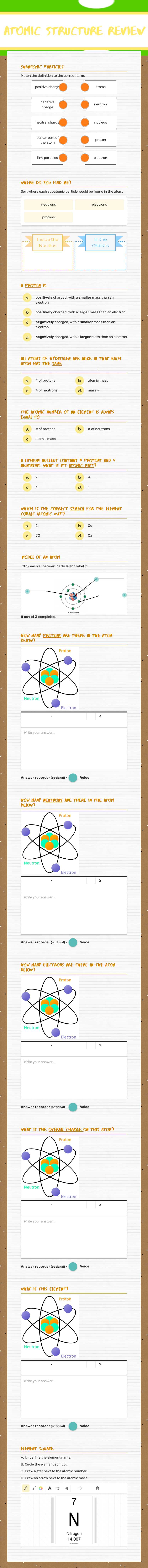 Atomic Structure review Grade 11 worksheet preview