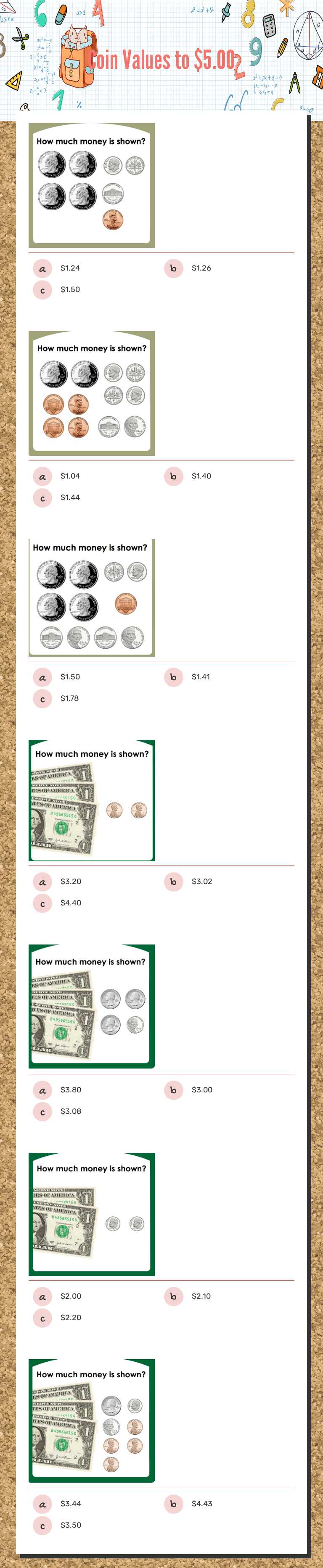 Coin Values to $5.00 Grade 2 worksheet preview