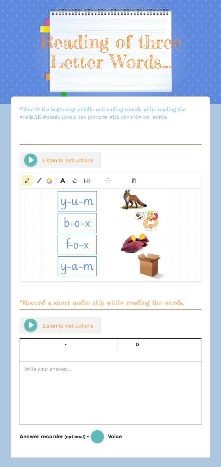 Reading of three Letter Words... Preschool worksheet preview