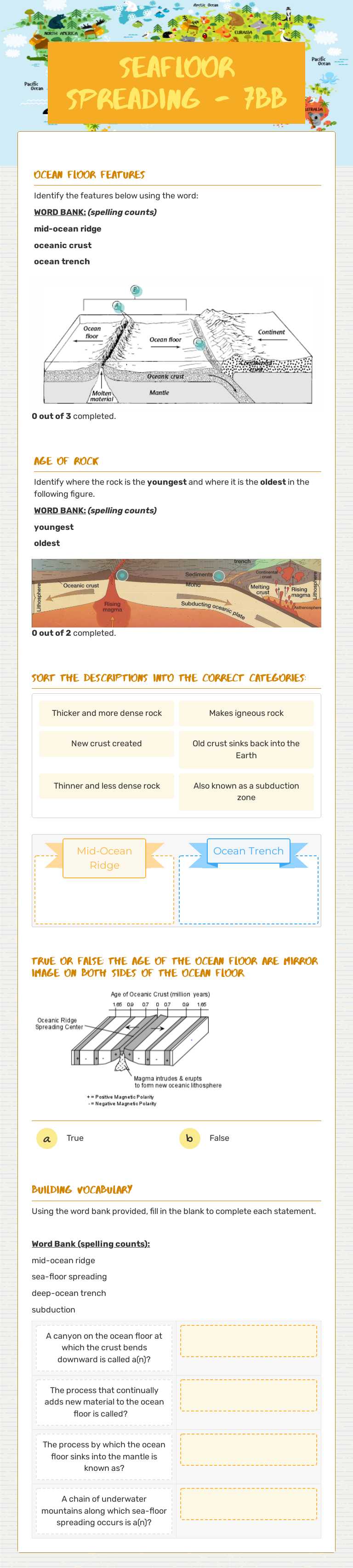 SeaFloor Spreading - 7BB worksheet preview image