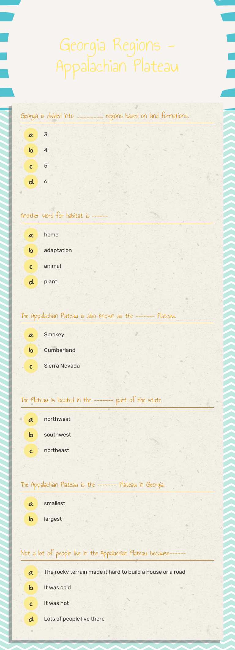 Georgia Regions - Appalachian Plateau Grade 3 worksheet preview