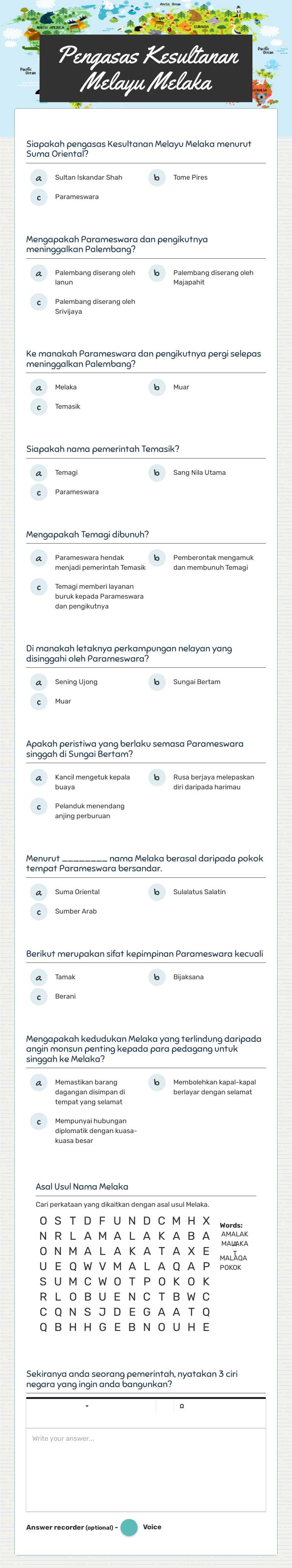 Pengasas Kesultanan Melayu Melaka worksheet preview image
