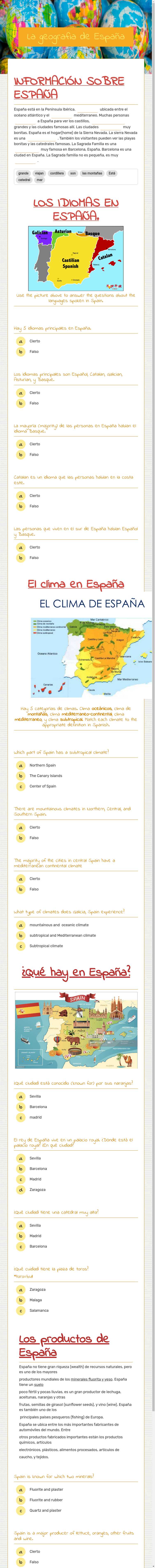 La geografia de España worksheet preview image
