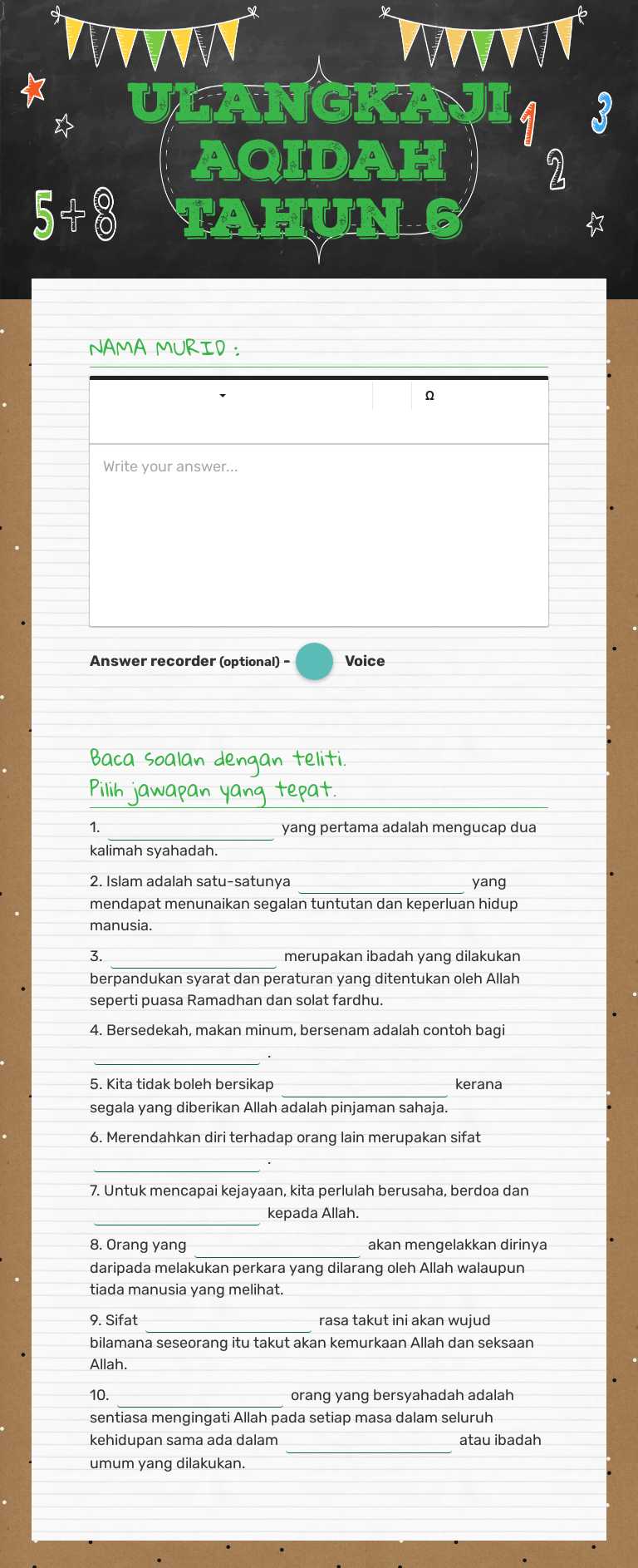 ulangkaji aqidah tahun 6 worksheet preview image