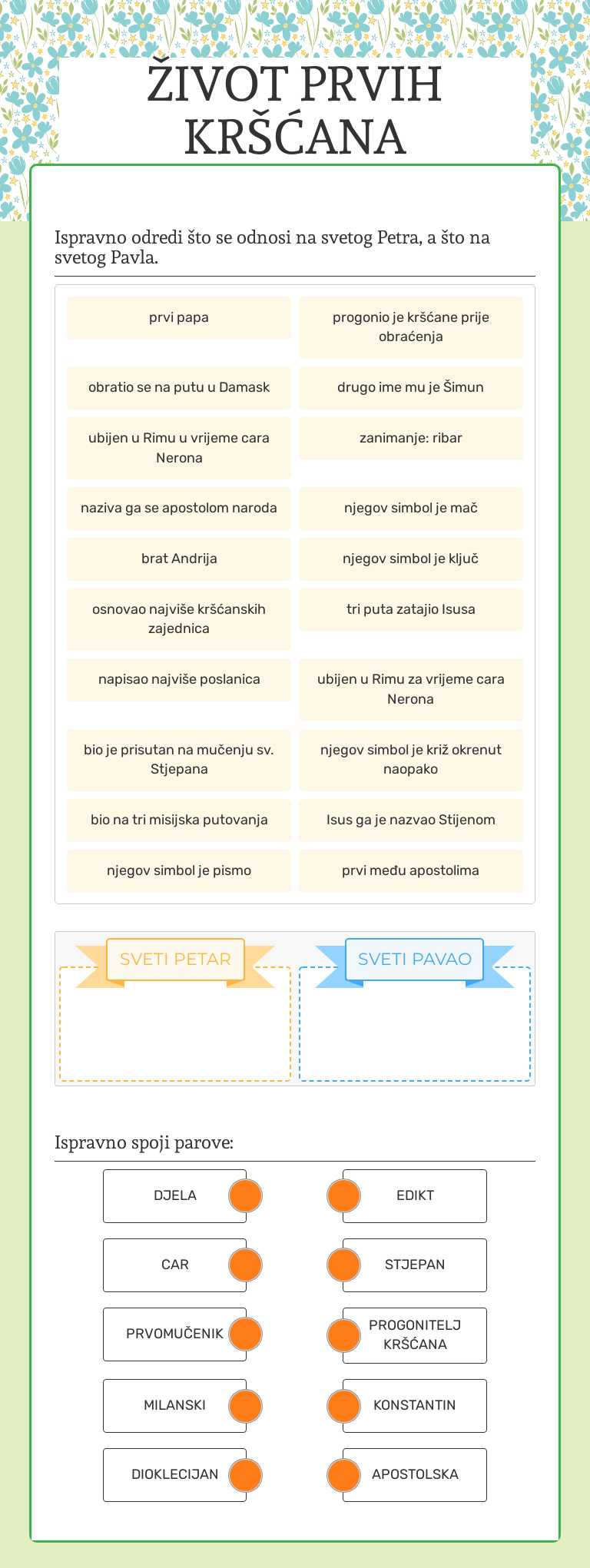 ŽIVOT PRVIH KRŠĆANA Grade 5 worksheet preview