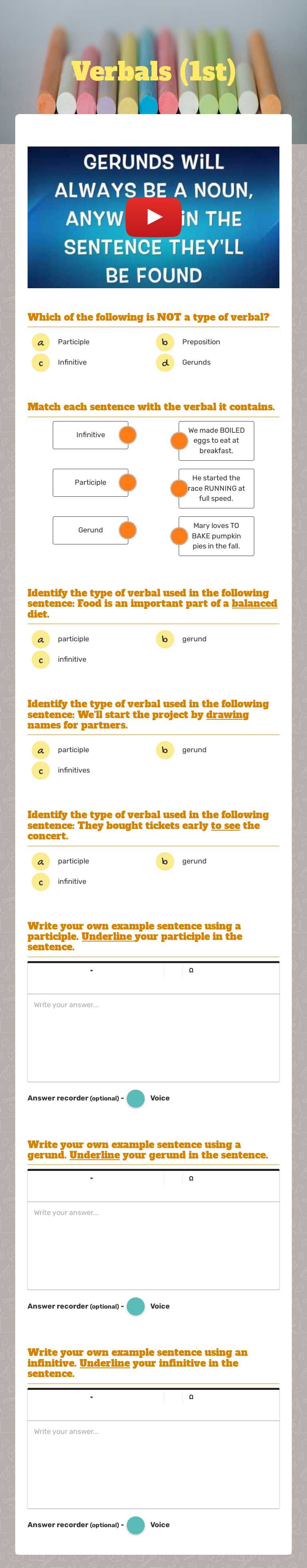 Verbals (1st) worksheet preview image
