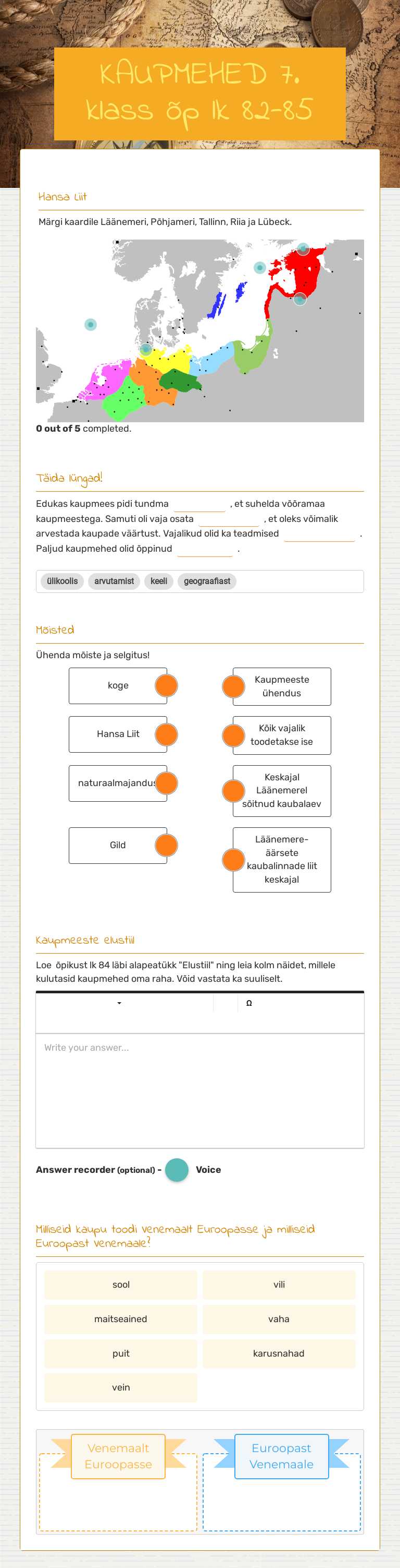 KAUPMEHED 7. klass õp lk 82-85 worksheet preview image