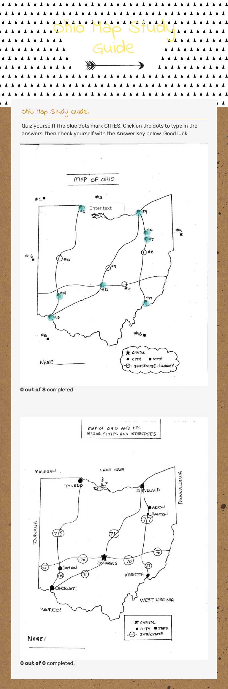 Ohio Map Study Guide worksheet preview image