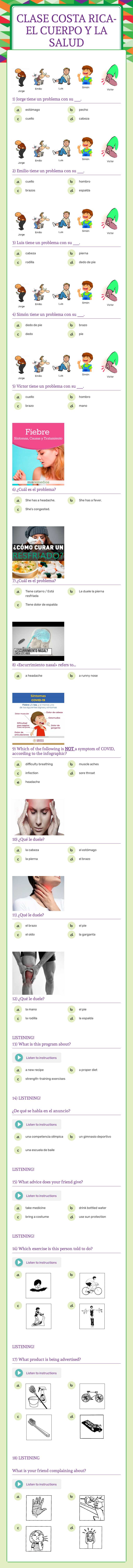 Clase Costa Rica-el Cuerpo Y la salud worksheet preview image