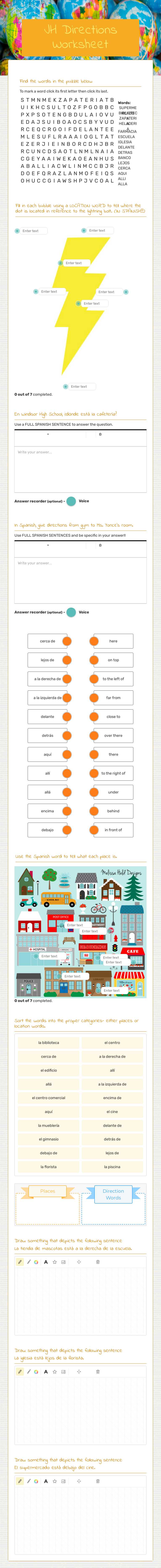 JH Directions Worksheet worksheet preview image