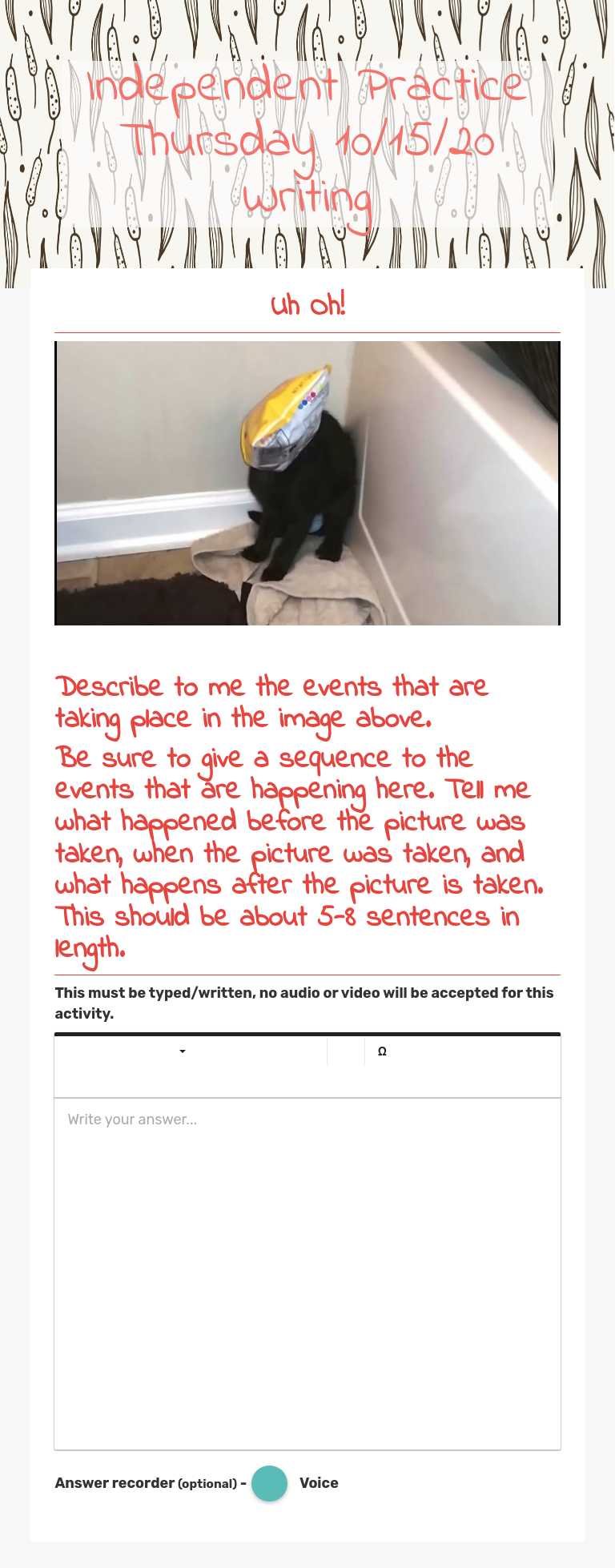 Independent Practice Thursday 10/15/20 Writing Grade 3 worksheet preview