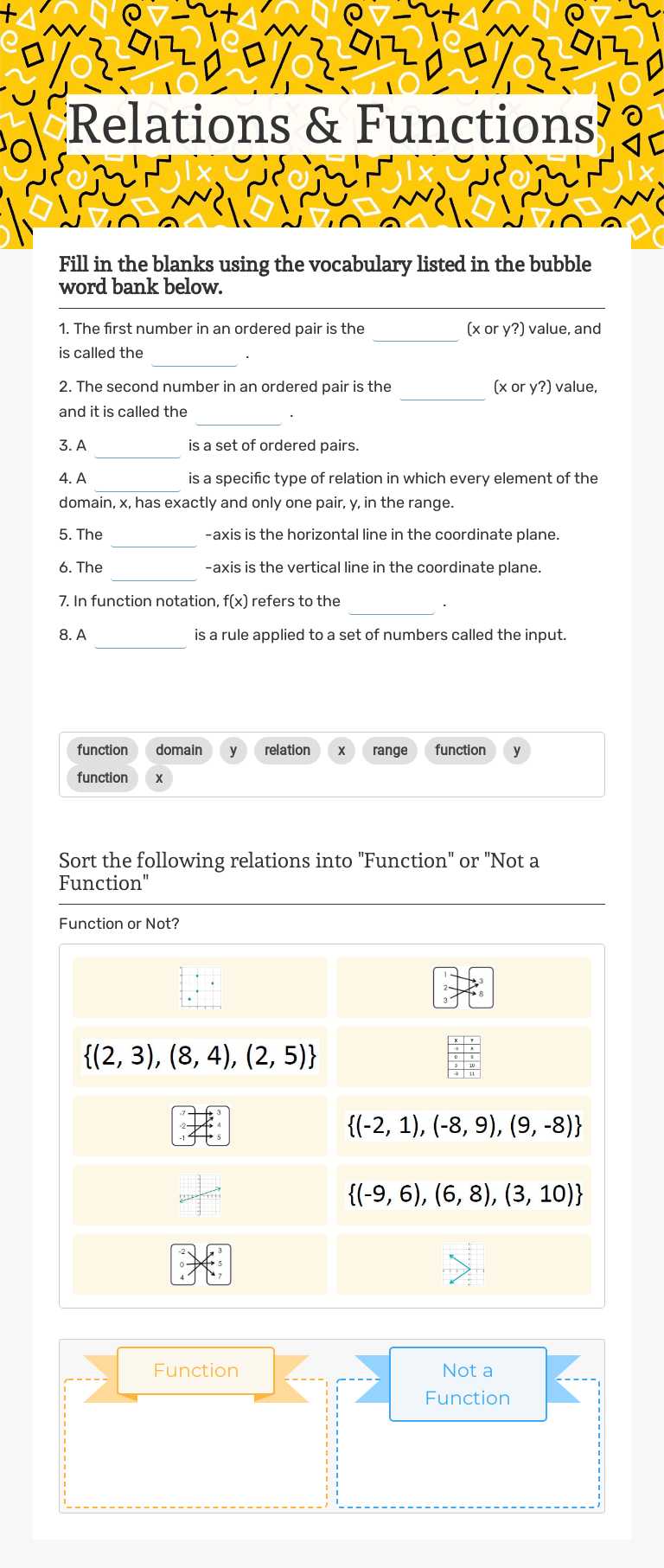 Relations & Functions worksheet preview image
