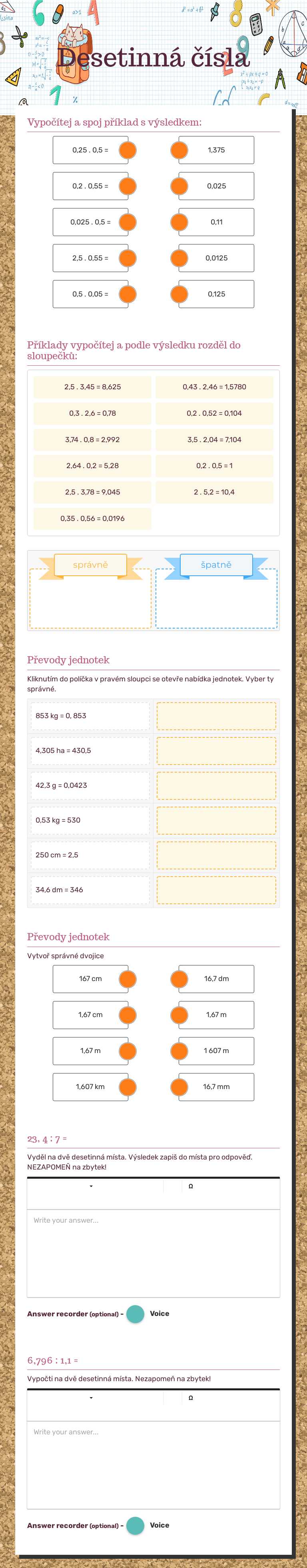 Desetinná čísla worksheet preview image