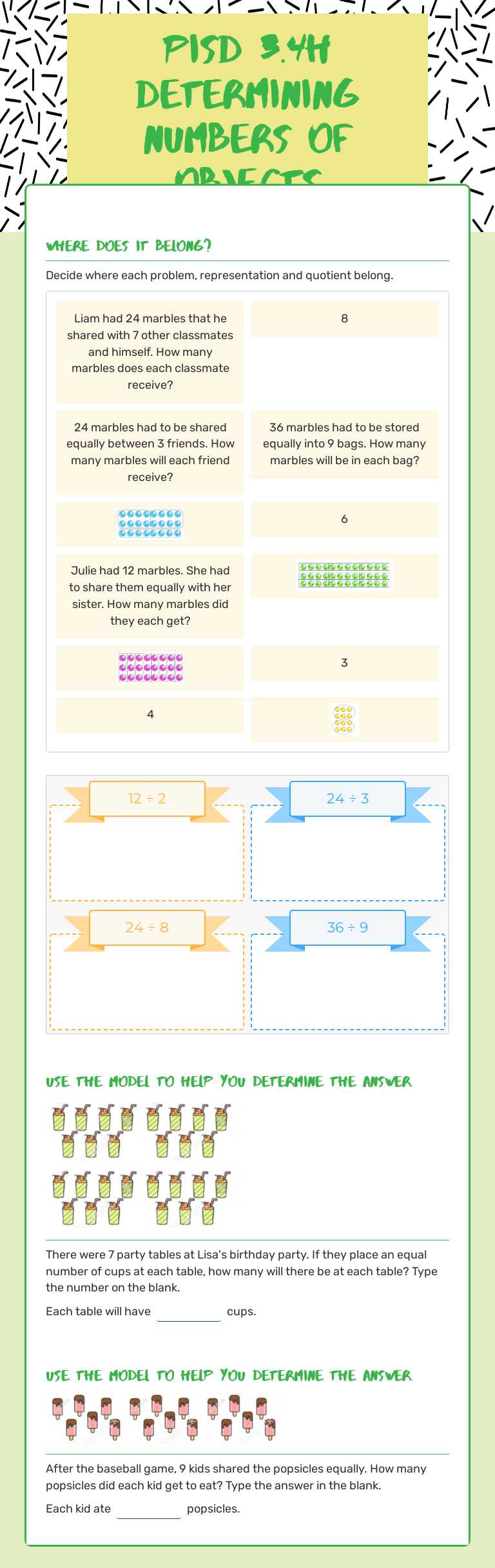 PISD 3.4H Determining Numbers of Objects worksheet preview image