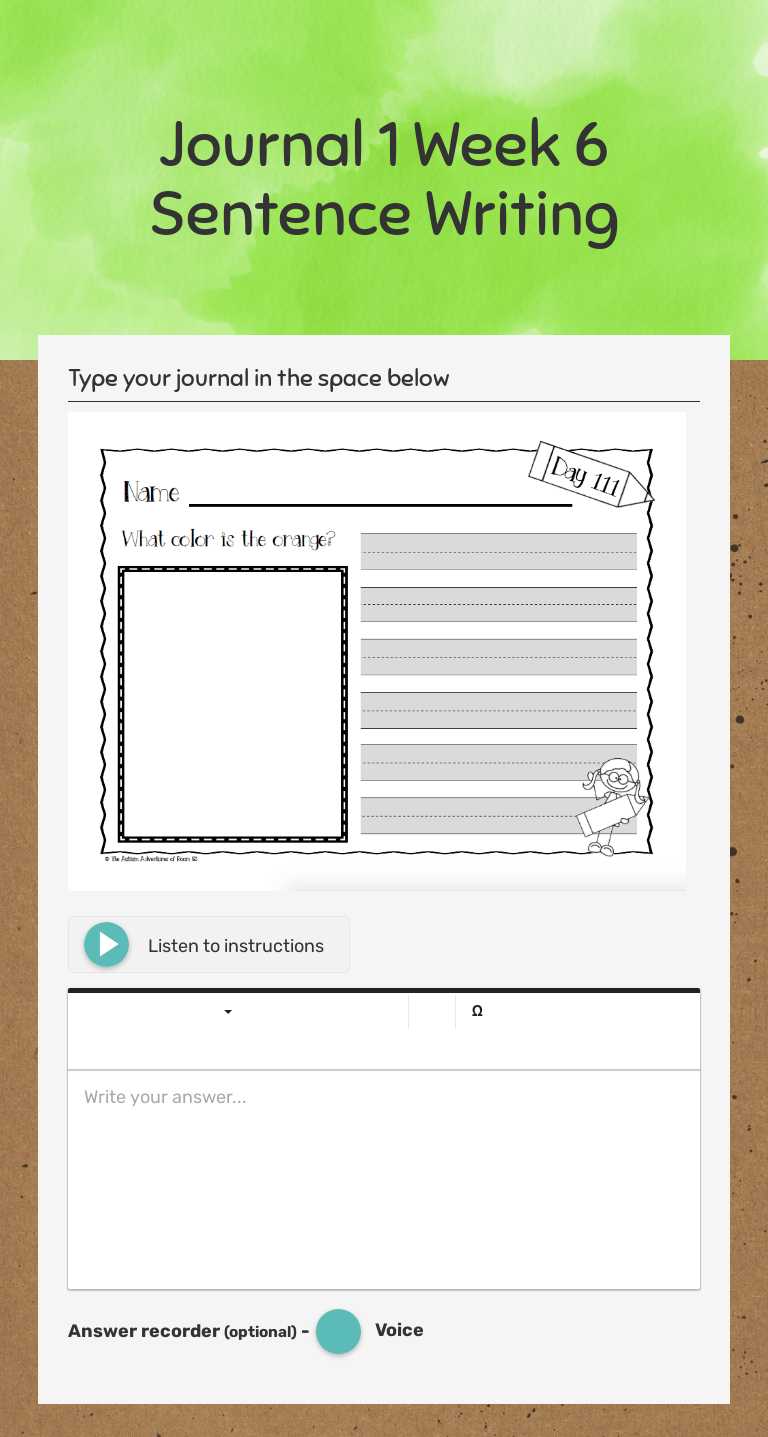Journal 1 Week 6 Sentence Writing Grade 2 worksheet preview